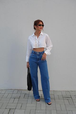 calca wide leg com 1% elastano