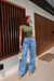 Calça wide cargo 3 bolsos