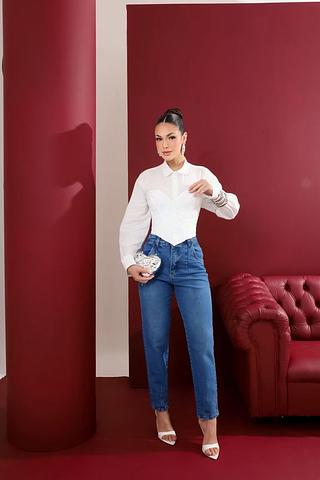 calca mom 1% lycra com pinca